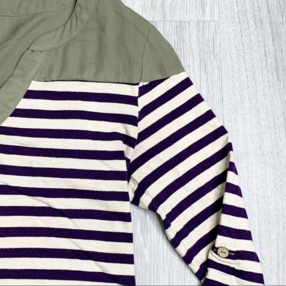 BKE Striped Henley Olive & Deep Purple Size Small - Picture 3 of 7